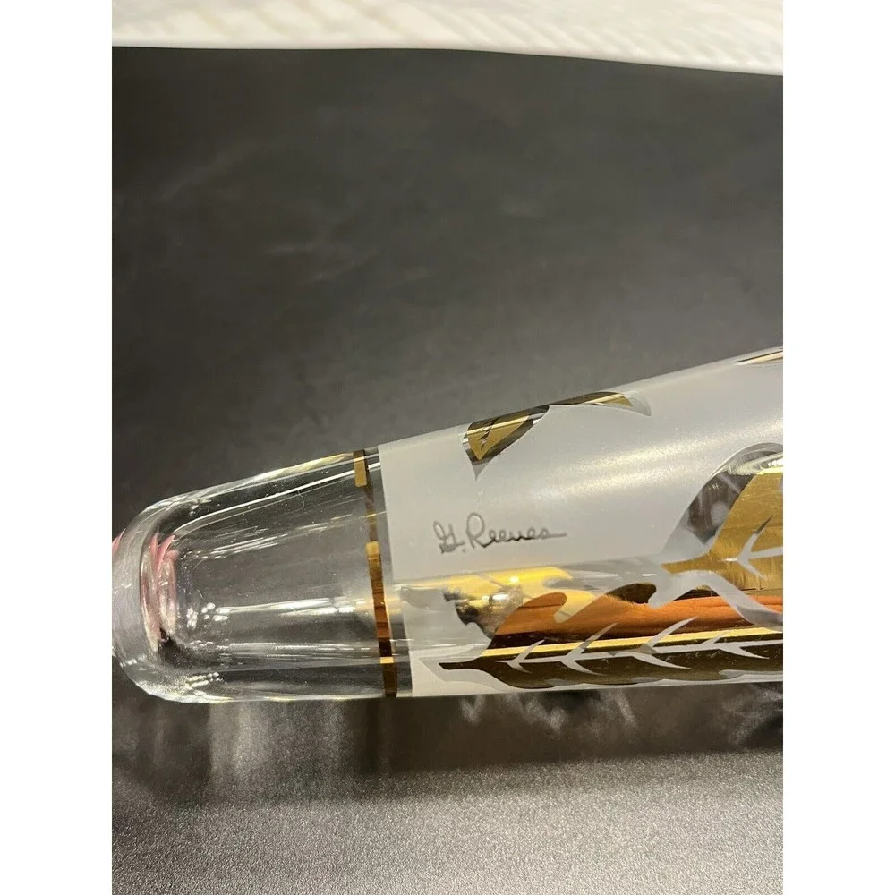 Pair of Vtg Frosted Gold Leaves Pilsner Stem Glasses Signed G Reeves